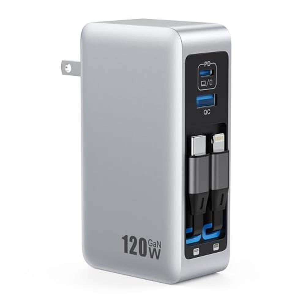 120W USB C Charger Block: 4-in-1 GaN IV Foldable Plug – Front View