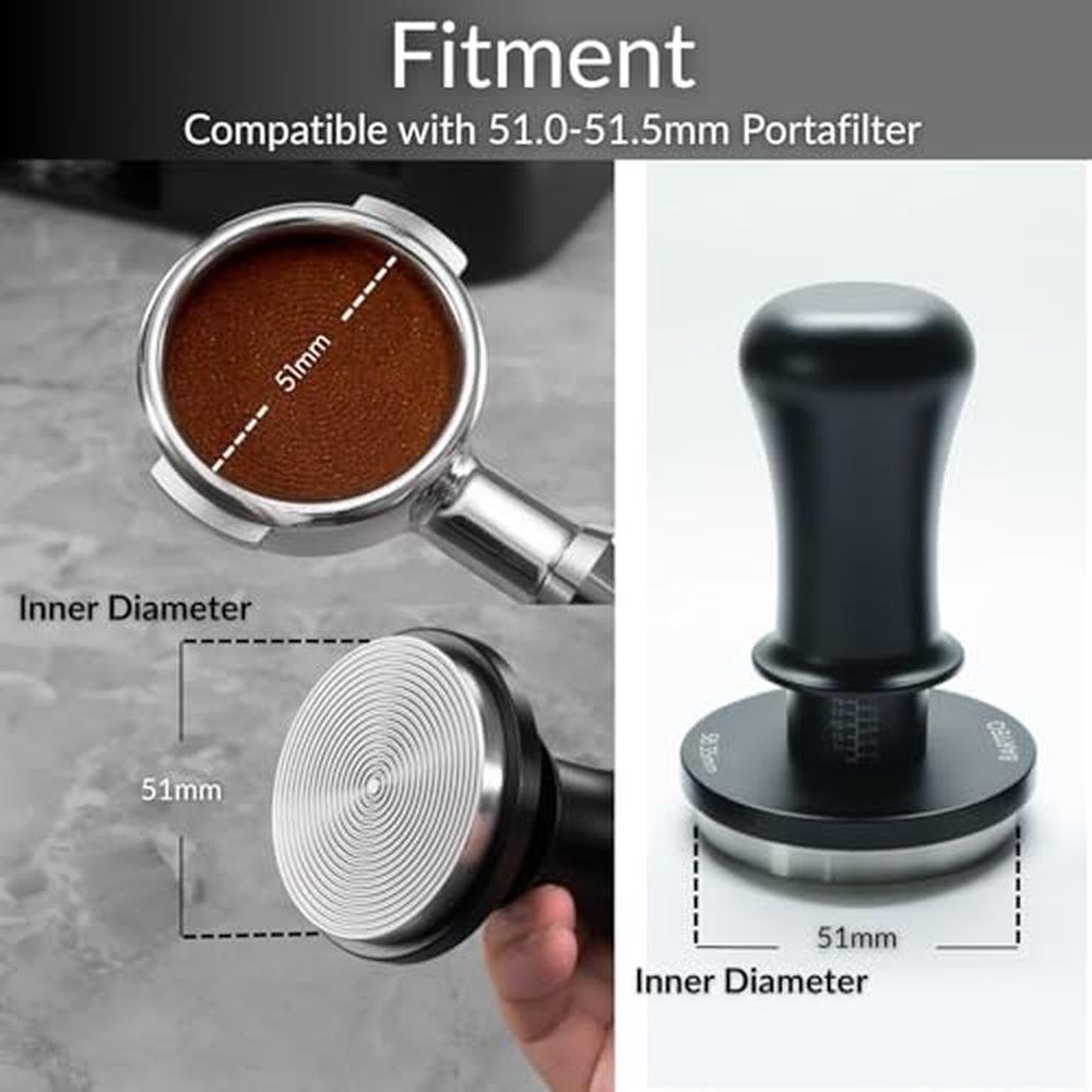 51mm Espresso Tamper: BARTEQ 51mm Calibrated Dual-Spring – Side View