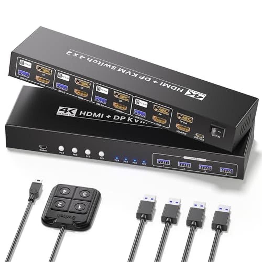 KVM Switch: 4 Port HDMI Displayport Dual Monitor KVM Switch – Front View