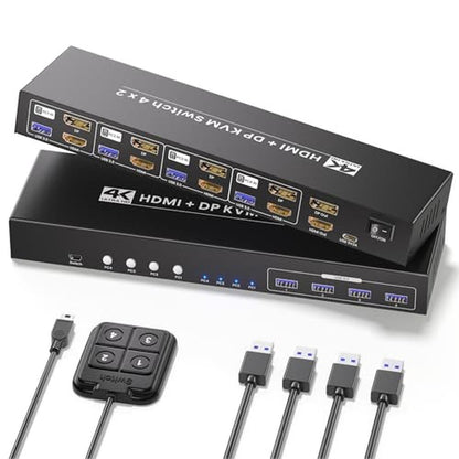 KVM Switch: 4 Port HDMI Displayport Dual Monitor KVM Switch – Front View