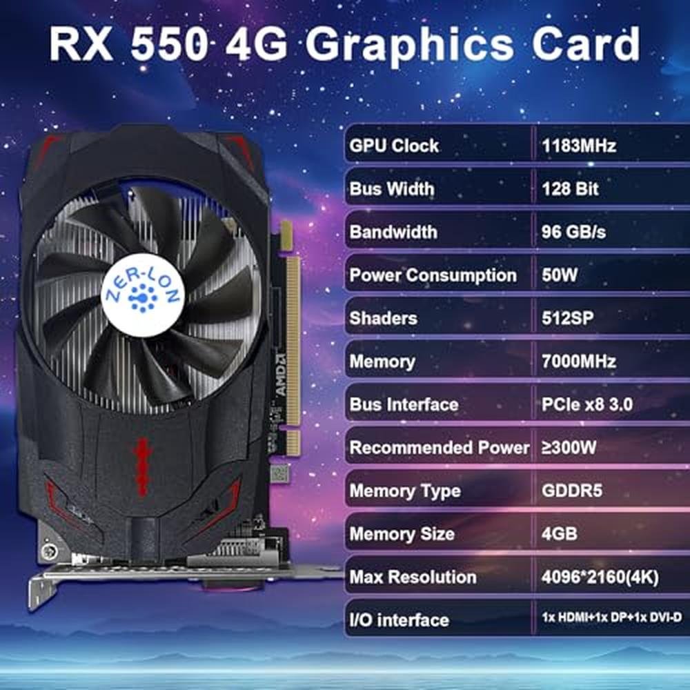 Zer Lon: Radeon RX 550 4GB Graphics Card – Side View