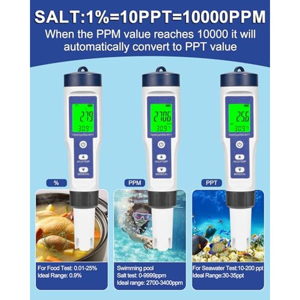 Digital Pool Salt Tester for Saltwater Pools: 5-in-1 – In Use