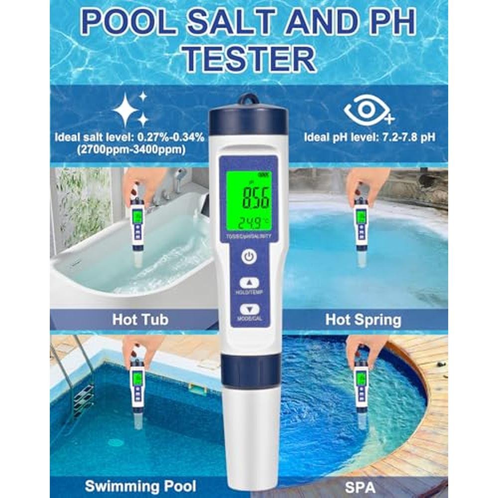 Digital Pool Salt Tester for Saltwater Pools: 5-in-1 – Packaging