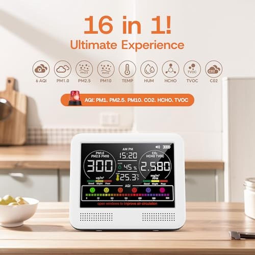 16-in-1 Indoor Air Quality Monitor with PM1.0 – Side View