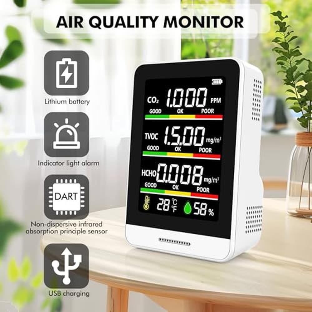 Air Quality Monitor Indoor: 8-in-1 Smart Air Quality Tester – Side View