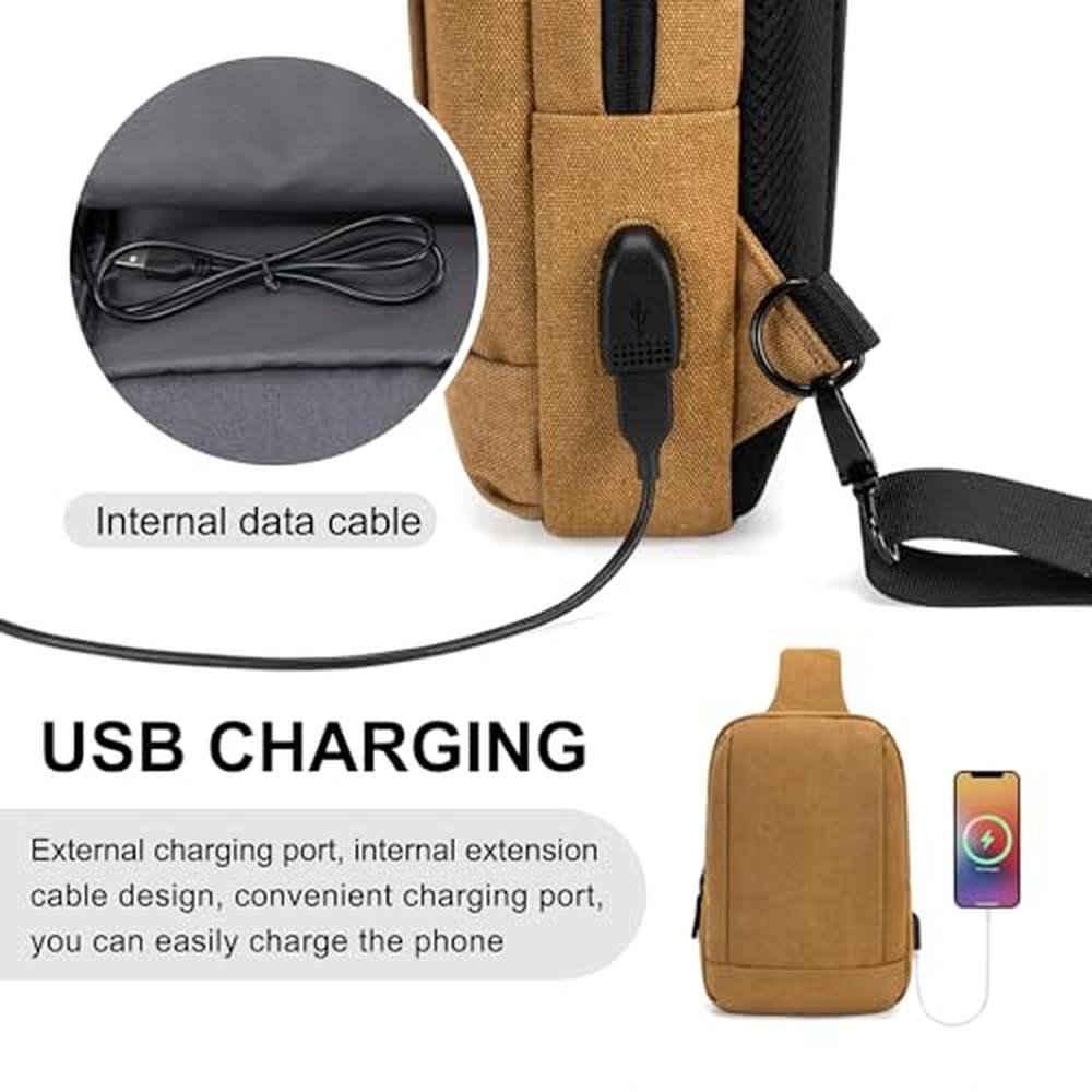 Crossbody Bag Sling: Adjustable Shoulder Sling Bag with USB – Close-up Detail