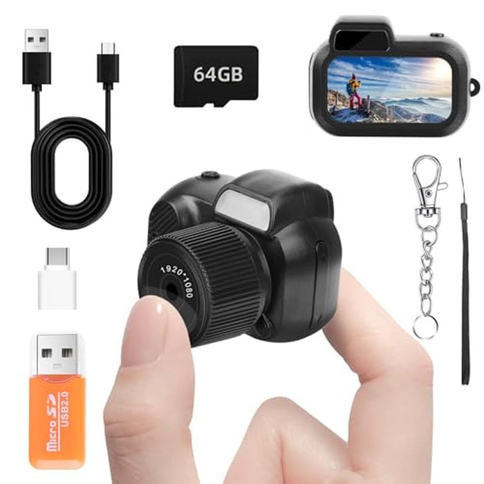 Mini Keychain Camera 64GB: FHD 1080p 8MP Digital Camera – Front View