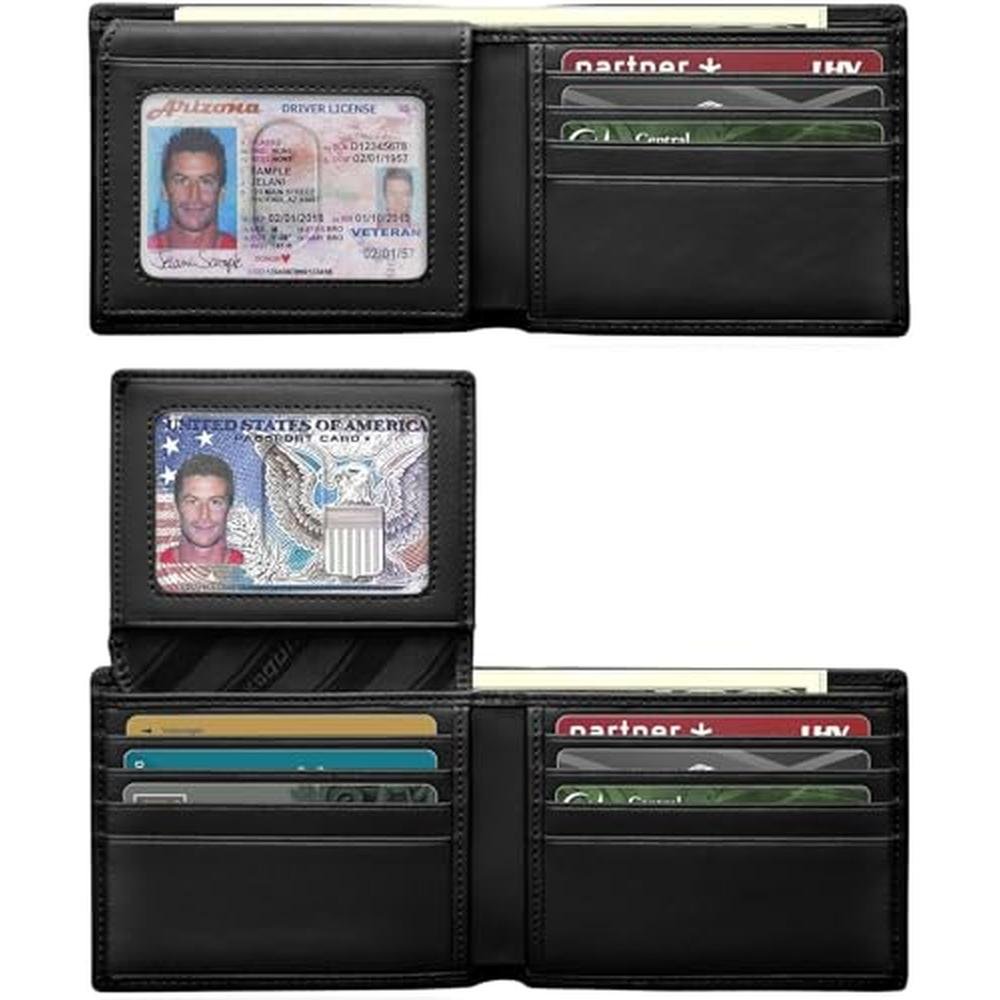 Genuine Leather Wallet for Men 12 Cards Mens Wallet Bifold – Side View