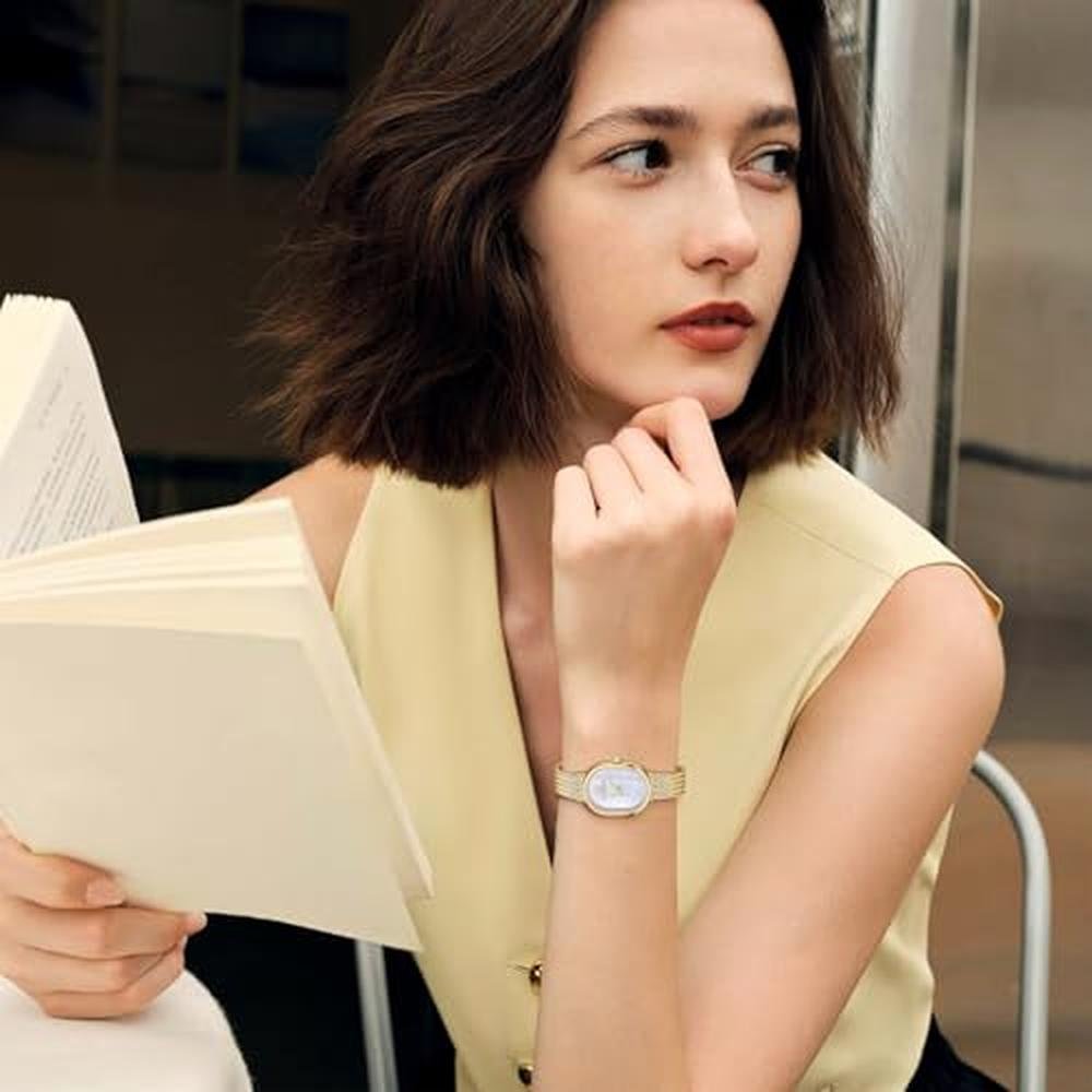 Watches Women: VTAIGE Dainty Gold Luxury Analog Wrist Watch – Side View