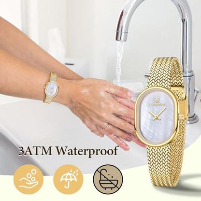 Watches Women: VTAIGE Dainty Gold Luxury Analog Wrist Watch – In Use