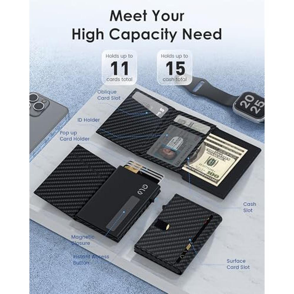 QLD RFID Wallet for Men: Smart Pop up Card Holder – Side View
