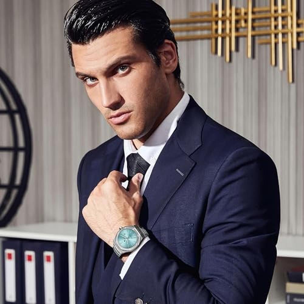 Men Watch: SAPPHERO Stainless Steel Octagonal Date Quartz – Side View