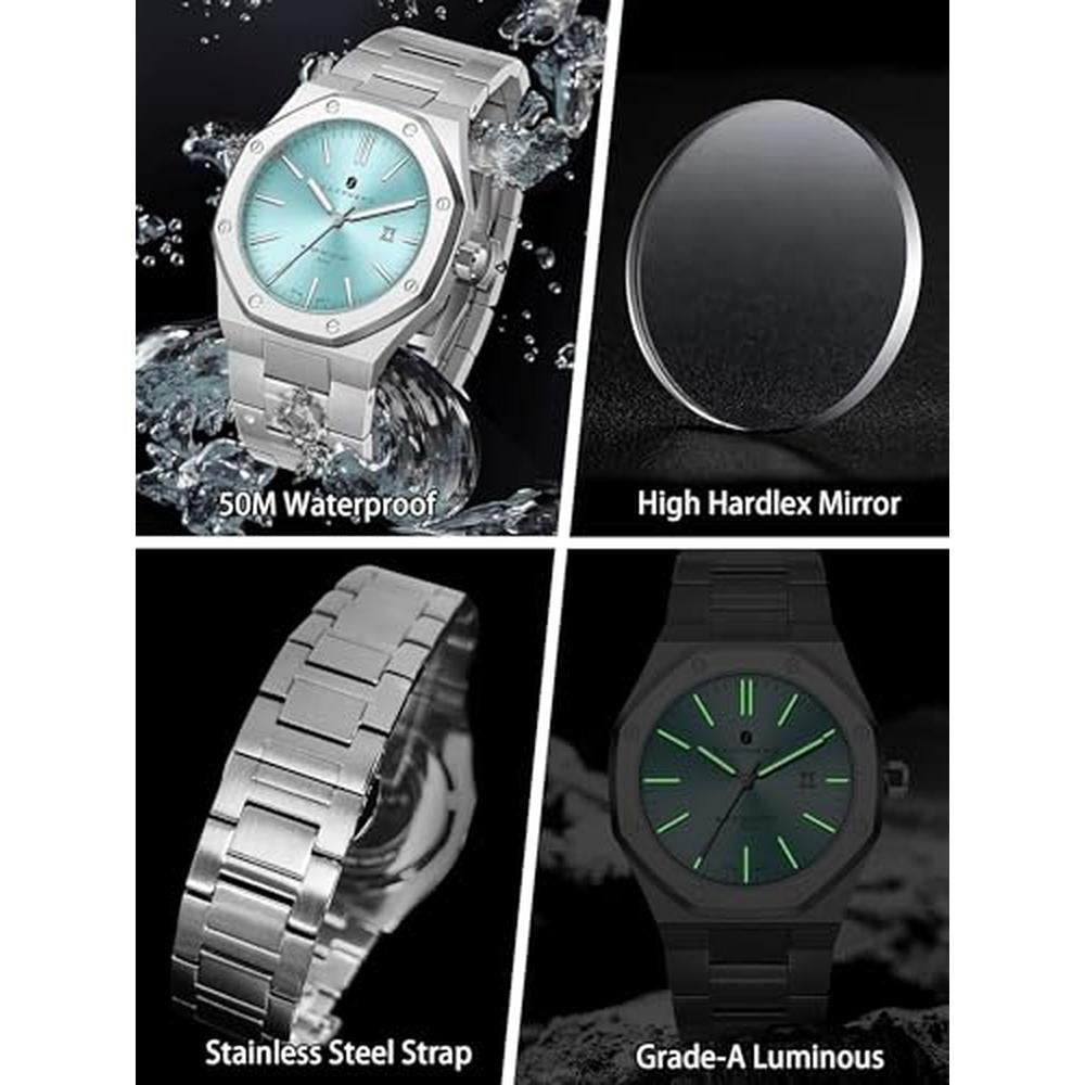 Men Watch: SAPPHERO Stainless Steel Octagonal Date Quartz – Packaging