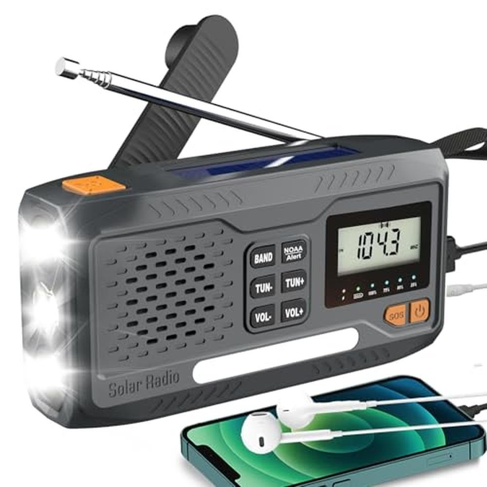 Radio Emergency: Emergency Weather Radio 7400mWh Solar Hand – Front View