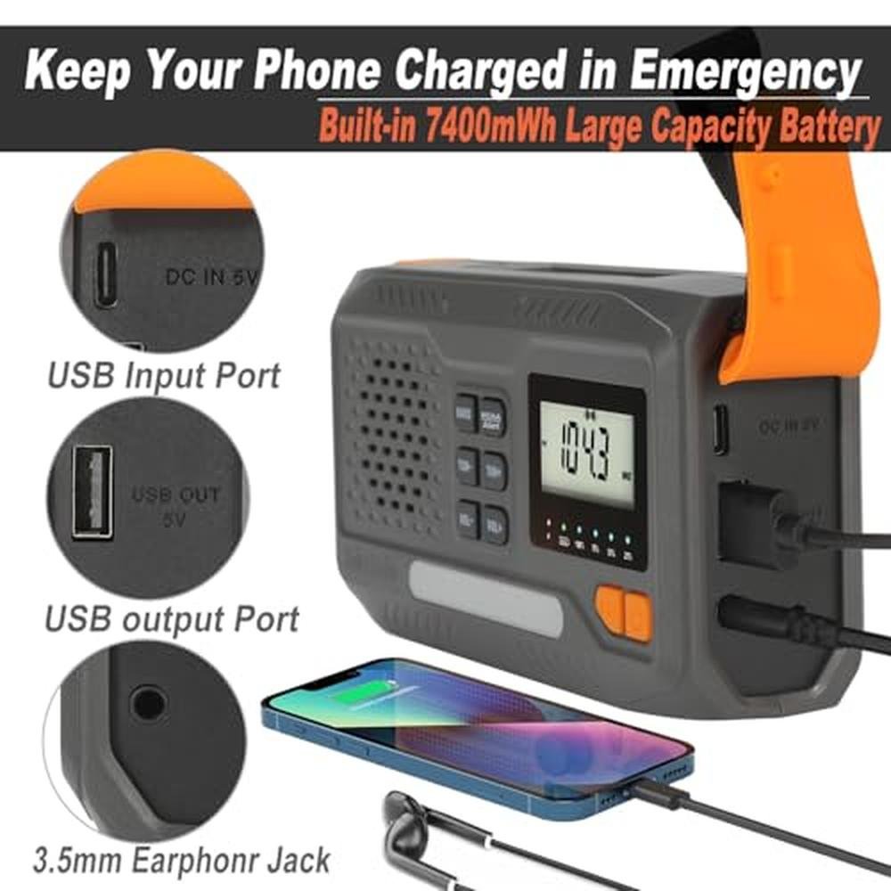 Radio Emergency: Emergency Weather Radio 7400mWh Solar Hand – Close-up Detail