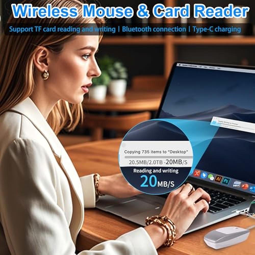 Wireless Bluetooth Mini Portable Mouse with Card Reader (Up – Side View
