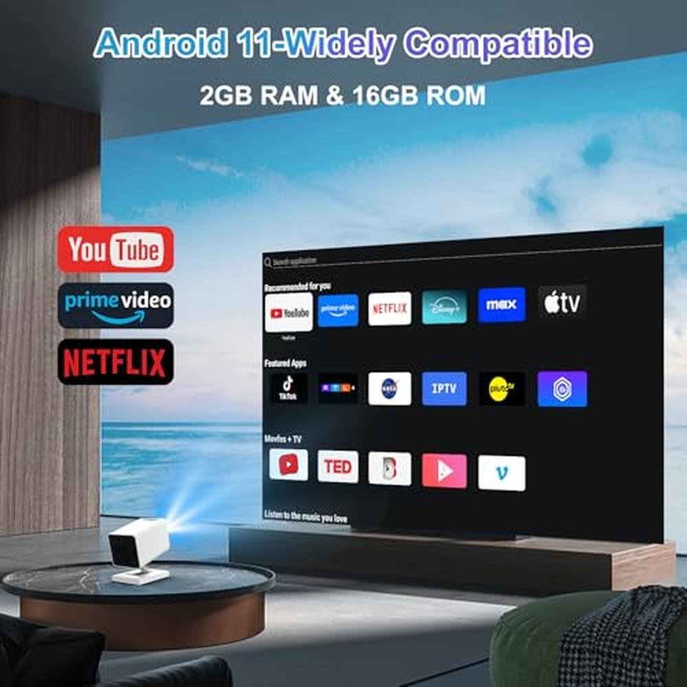 Projector Portable: 4K Mini Projector with WiFi6 and – Side View