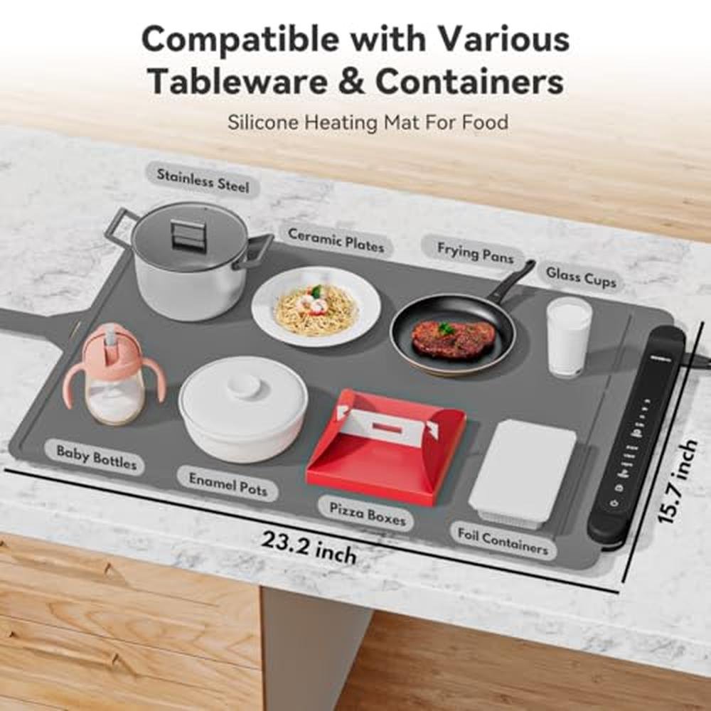 Food Warming Mat: Electric Tray Adjustable Silicone Heating – Side View