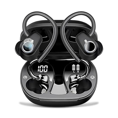 PWTEK Earbuds: Wireless Bluetooth 5.3 with Earhooks – Front View