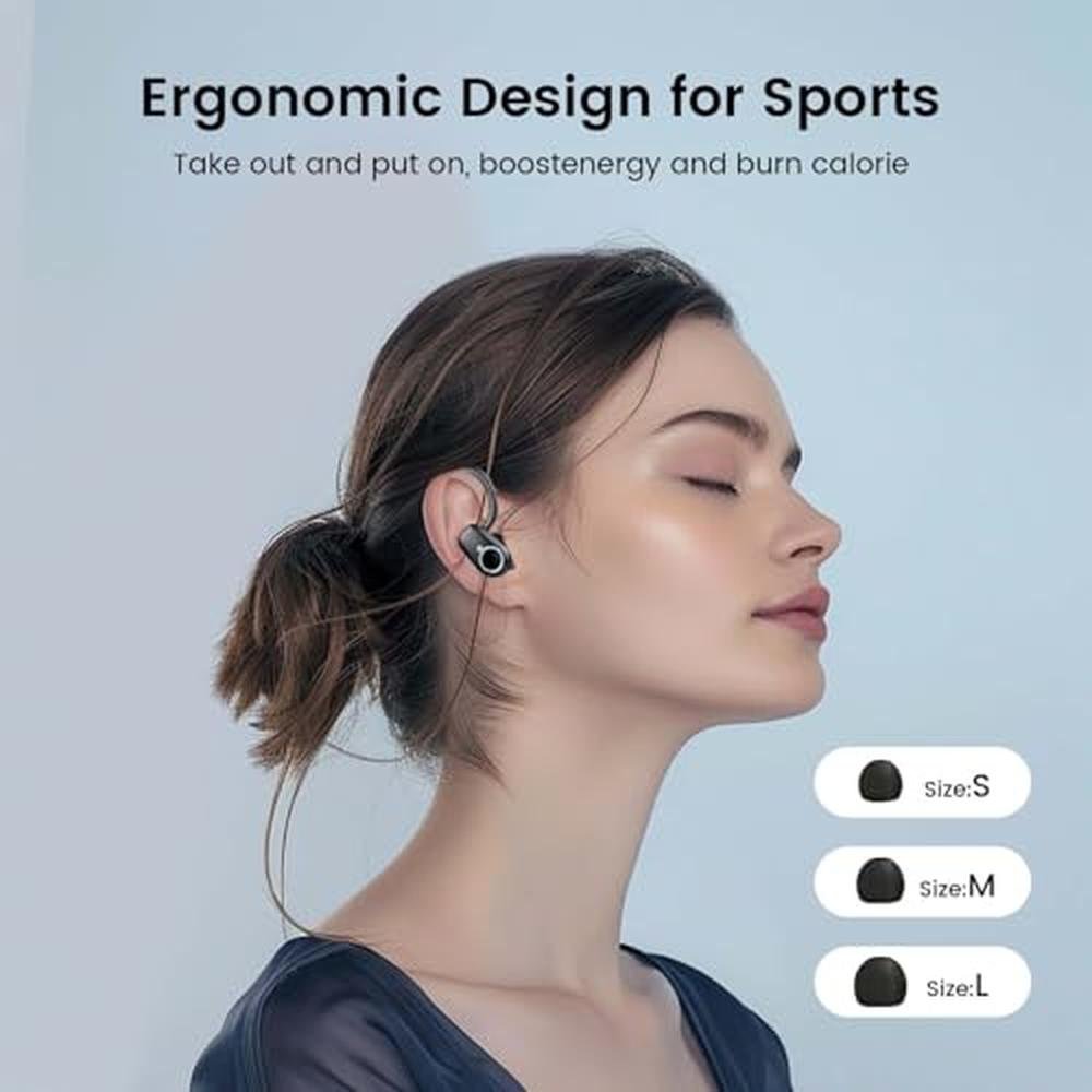 PWTEK Earbuds: Wireless Bluetooth 5.3 with Earhooks – Close-up Detail
