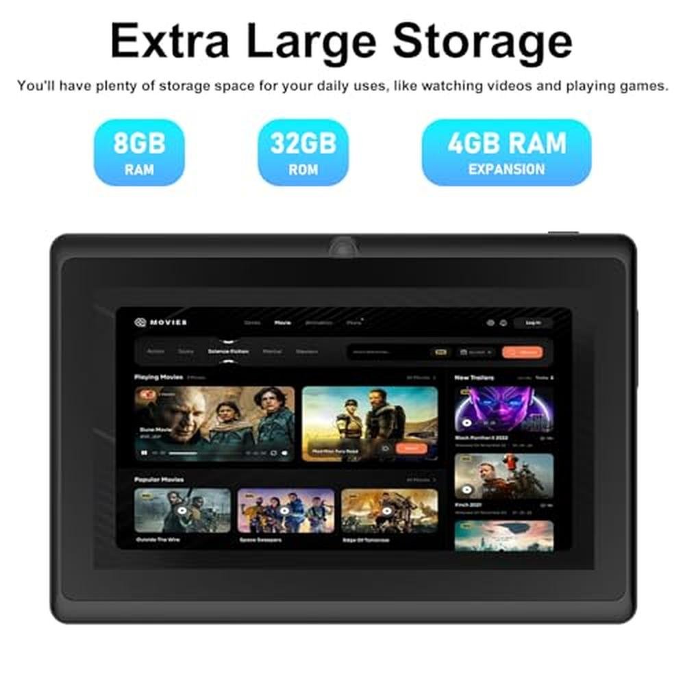 HOTTABLET Tablet: 7inch Android 14.0 with Protective Case – Side View