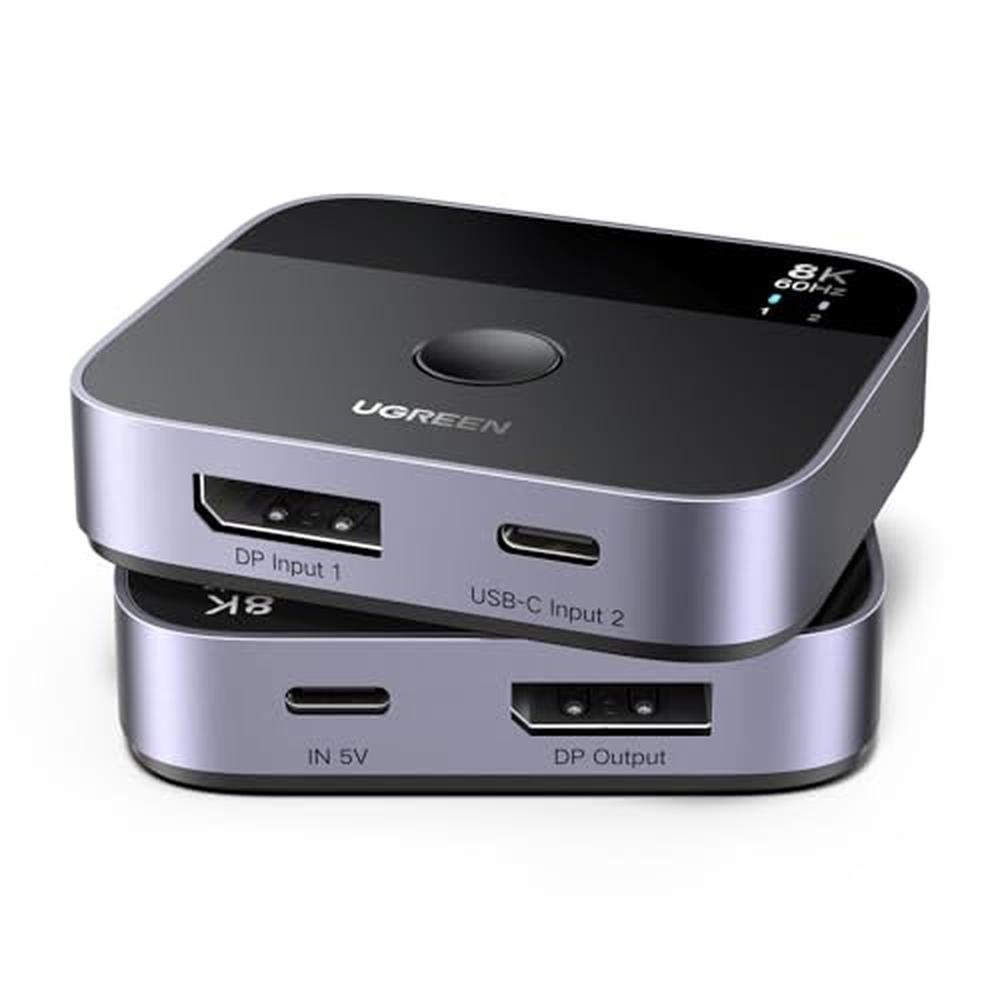 8K@60Hz DisplayPort+USB C Switch 2 in 1 Out DP 1.4 Out – Front View
