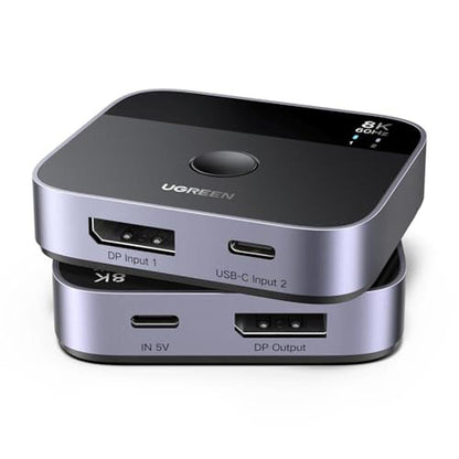 8K@60Hz DisplayPort+USB C Switch 2 in 1 Out DP 1.4 Out – Front View