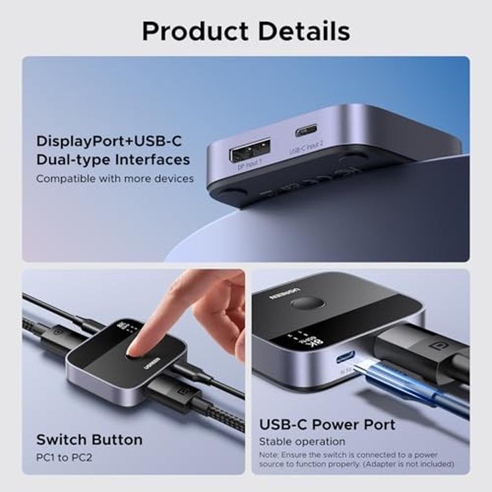 8K@60Hz DisplayPort+USB C Switch 2 in 1 Out DP 1.4 Out – Packaging