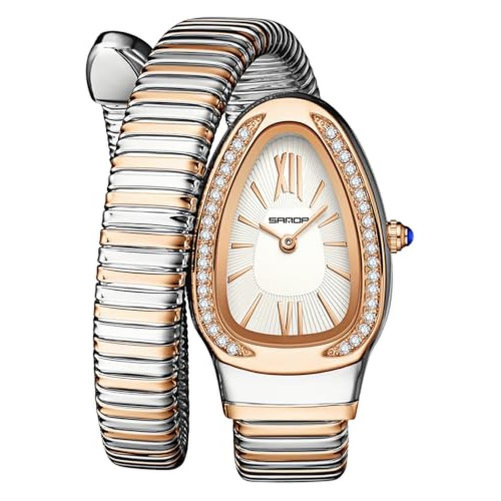 Snake Shape Bangle Watch: Gosasa Elegant Quartz Timepiece – Front View