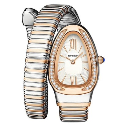 Snake Shape Bangle Watch: Gosasa Elegant Quartz Timepiece – Front View