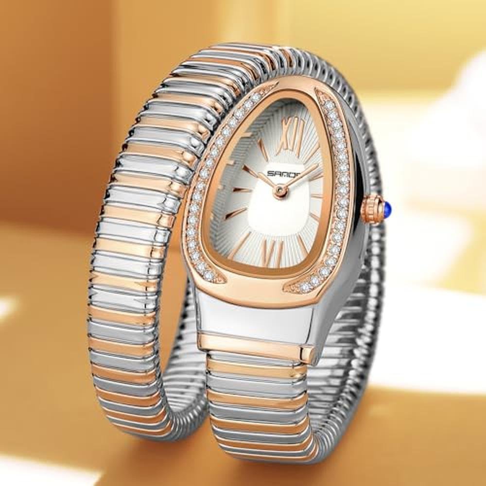 Snake Shape Bangle Watch: Gosasa Elegant Quartz Timepiece – Side View