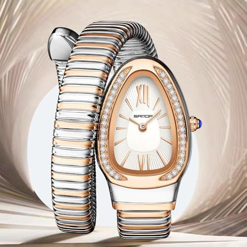 Snake Shape Bangle Watch: Gosasa Elegant Quartz Timepiece – Close-up Detail