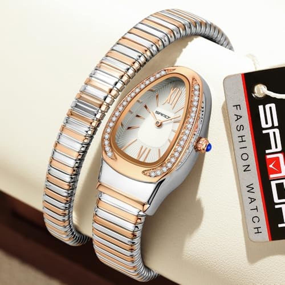 Snake Shape Bangle Watch: Gosasa Elegant Quartz Timepiece – In Use