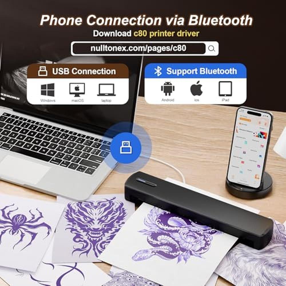 Tattoo Stencil: Portable Thermal Printer Wireless Bluetooth – Close-up Detail