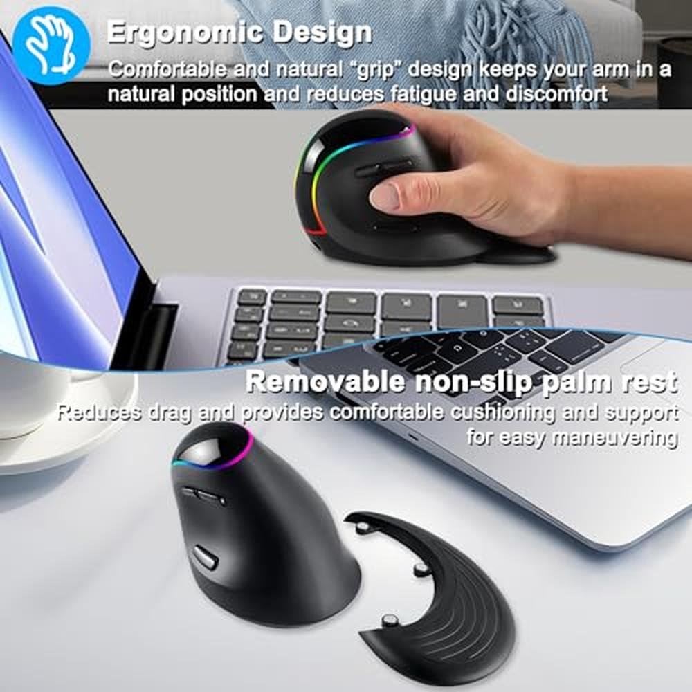 Ergonomic Vertical Mouse Wireless RGB Tri-Mode – Close-up Detail