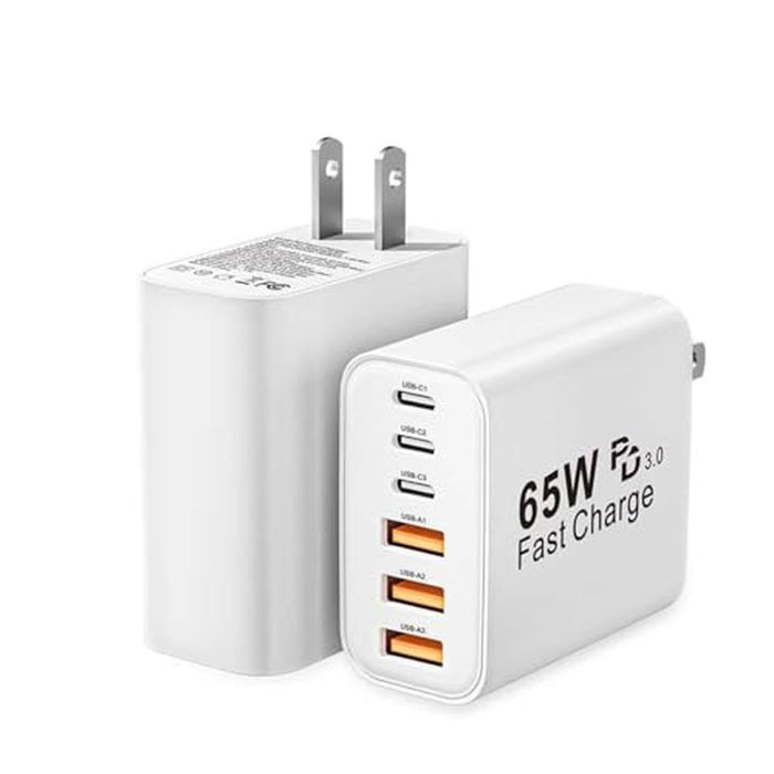 Wall Charger USB C: 3C3A 65W 6-Port Fast Charging PD Power – Front View