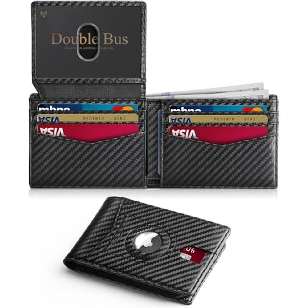 Wallet Slim for Men: Double Bus Bifold Carbon Fiber – Front View