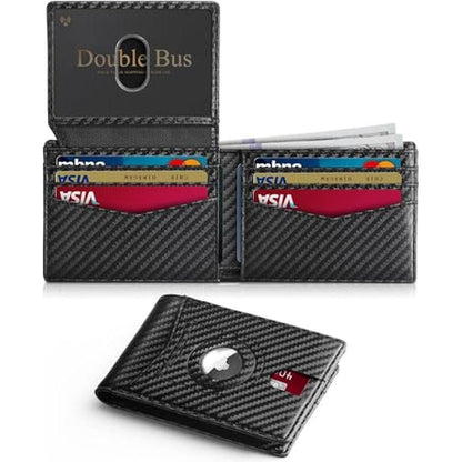 Wallet Slim for Men: Double Bus Bifold Carbon Fiber – Front View