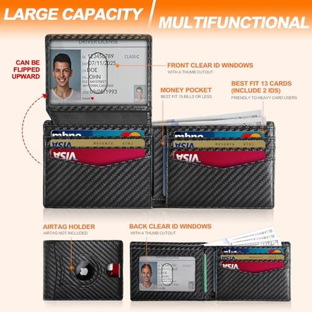 Wallet Slim for Men: Double Bus Bifold Carbon Fiber – Side View