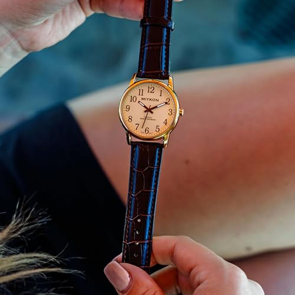 Gold Watches: Miykon Casual Analog Watches for Men – Side View
