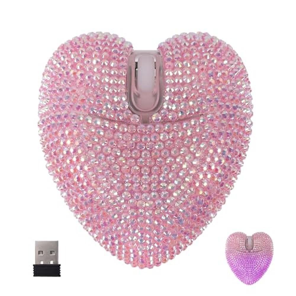Wireless Mouse Bluetooth 1000DPI Cute Bling Crystal – Front View