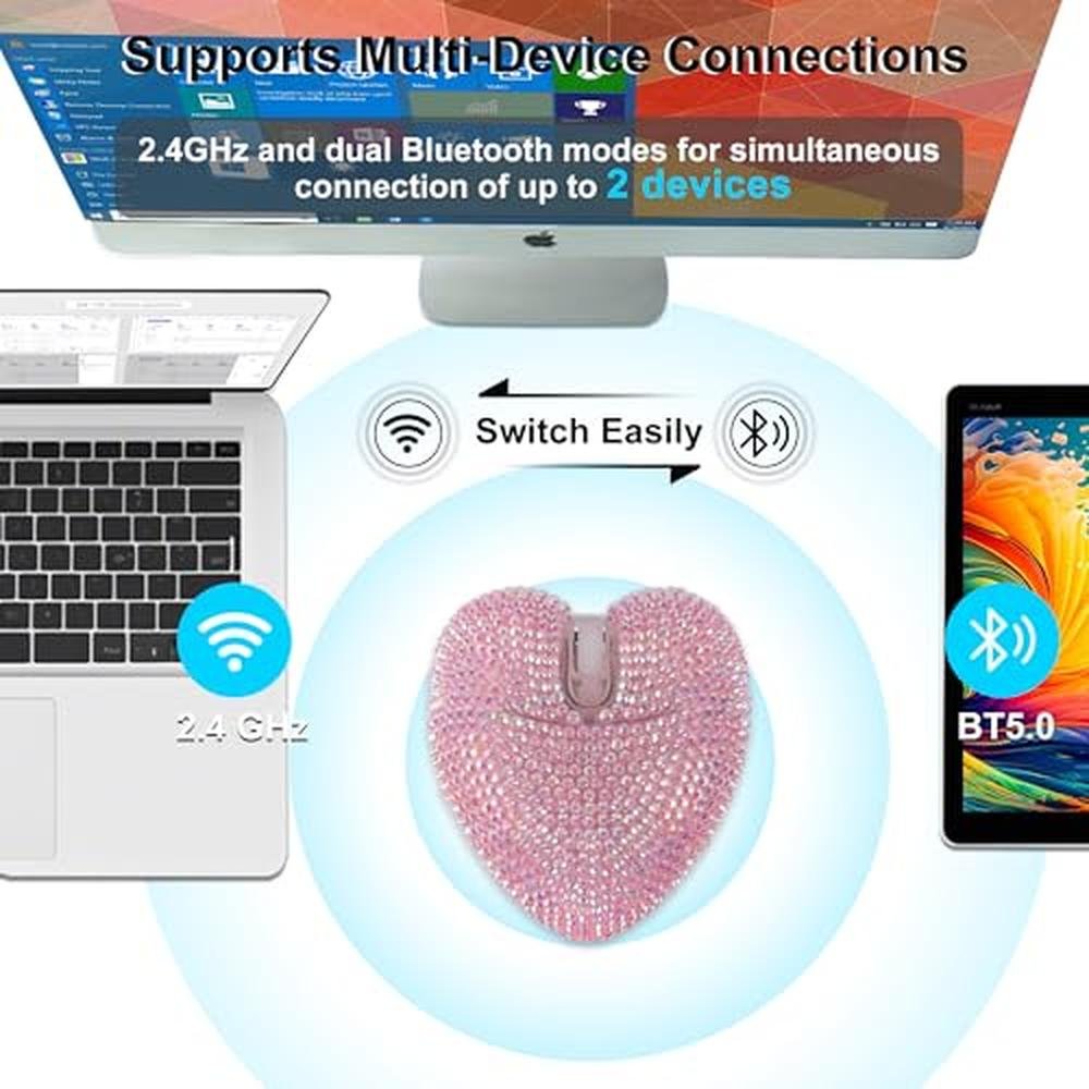 Wireless Mouse Bluetooth 1000DPI Cute Bling Crystal – Close-up Detail