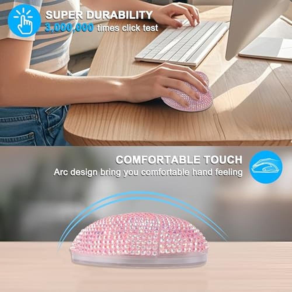 Wireless Mouse Bluetooth 1000DPI Cute Bling Crystal – In Use