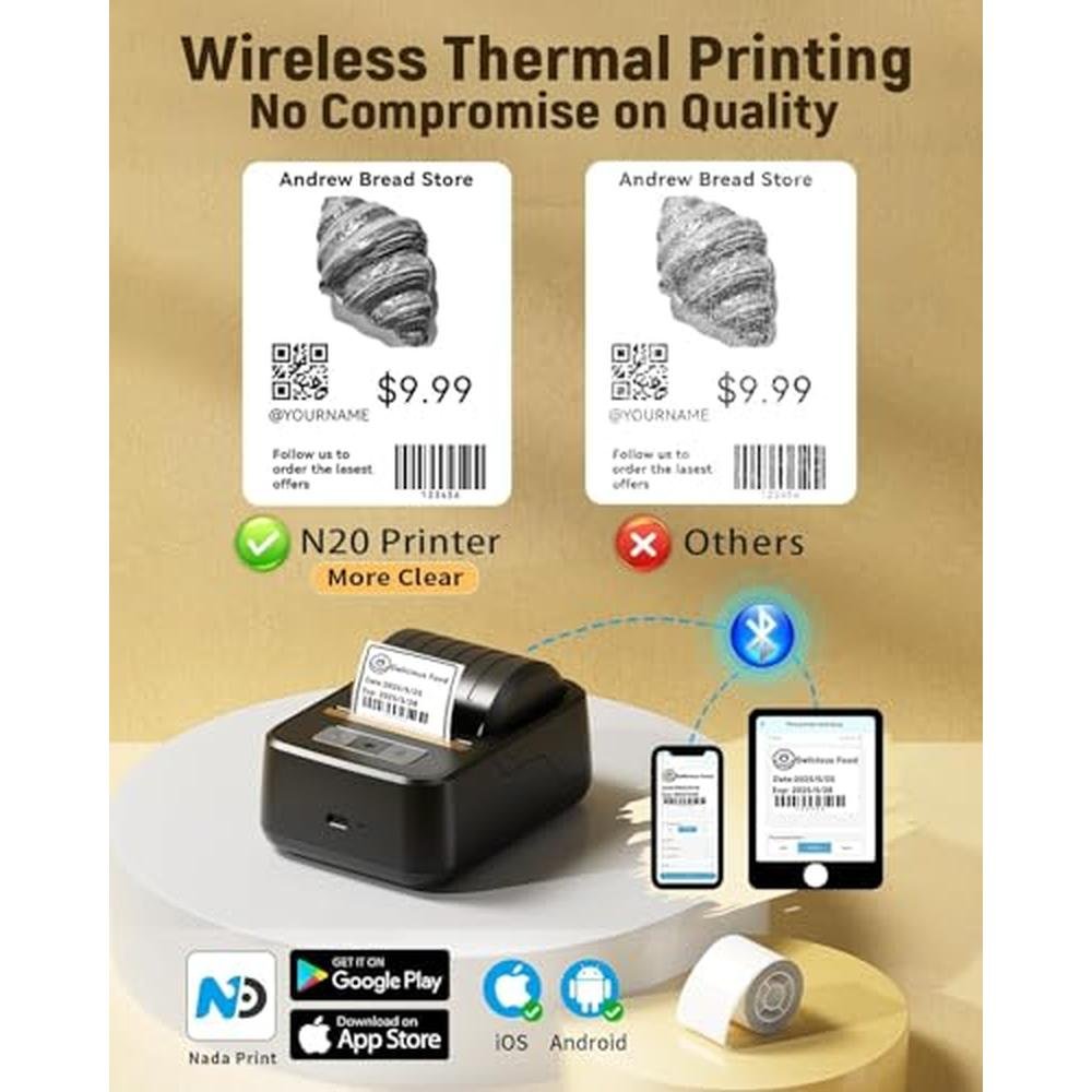 Label Printer: NADAIIN Label Maker Machine With Tape – Side View