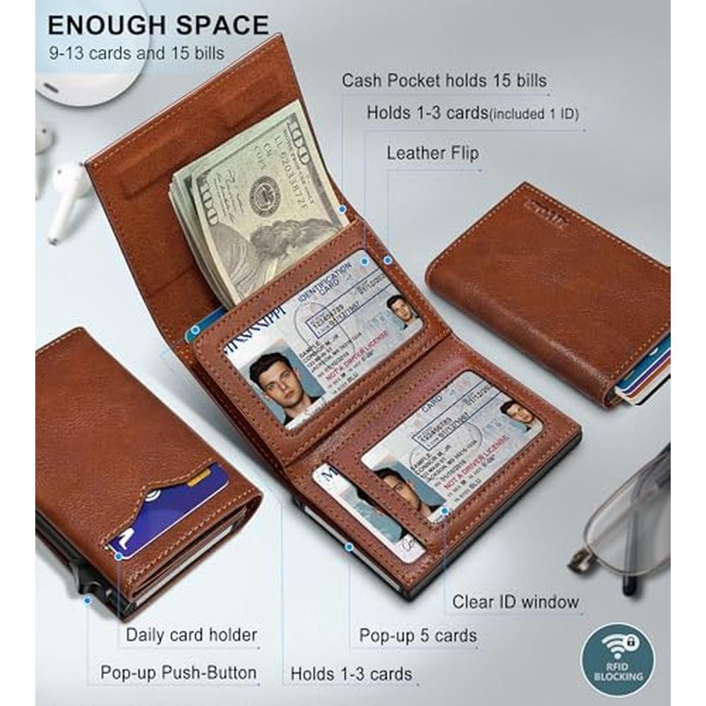 miyozi Wallet for Men: with Cash Pocket 2 ID Window 9-13 – Side View