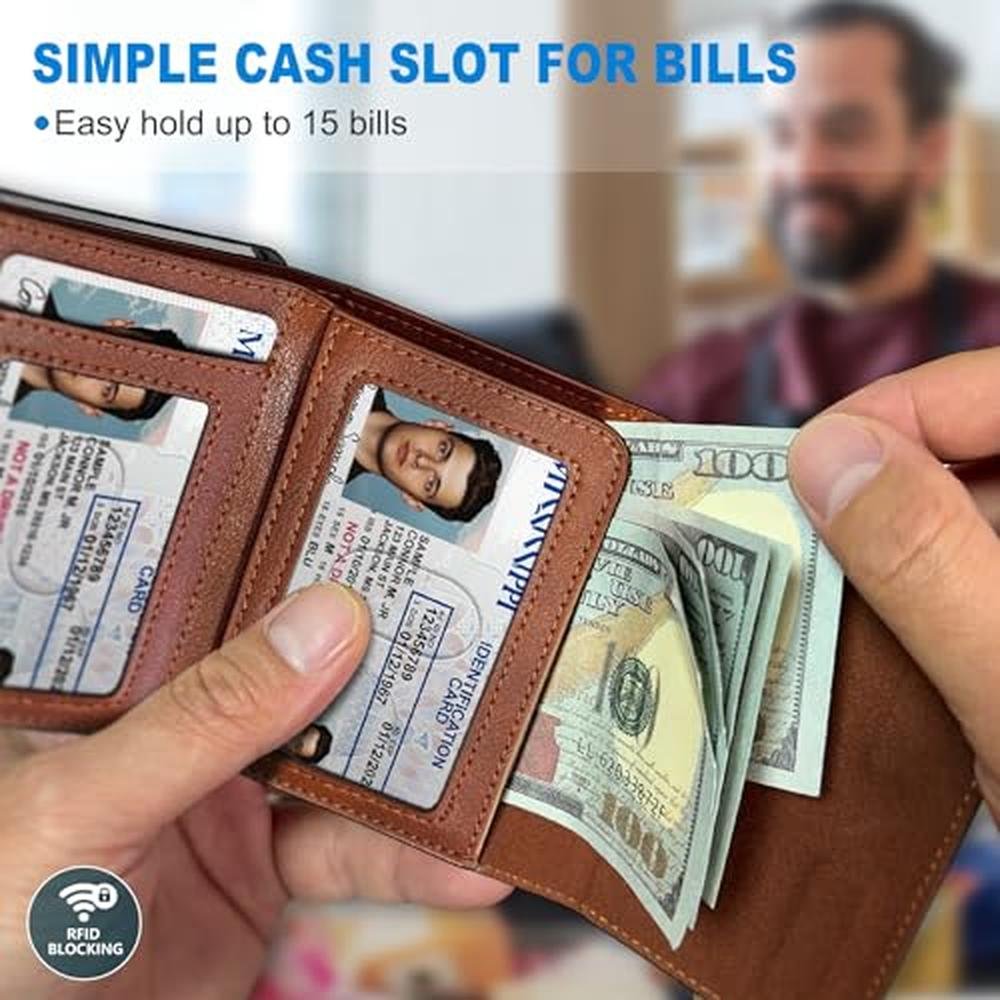 miyozi Wallet for Men: with Cash Pocket 2 ID Window 9-13 – In Use