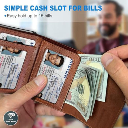 miyozi Wallet for Men: with Cash Pocket 2 ID Window 9-13 – In Use