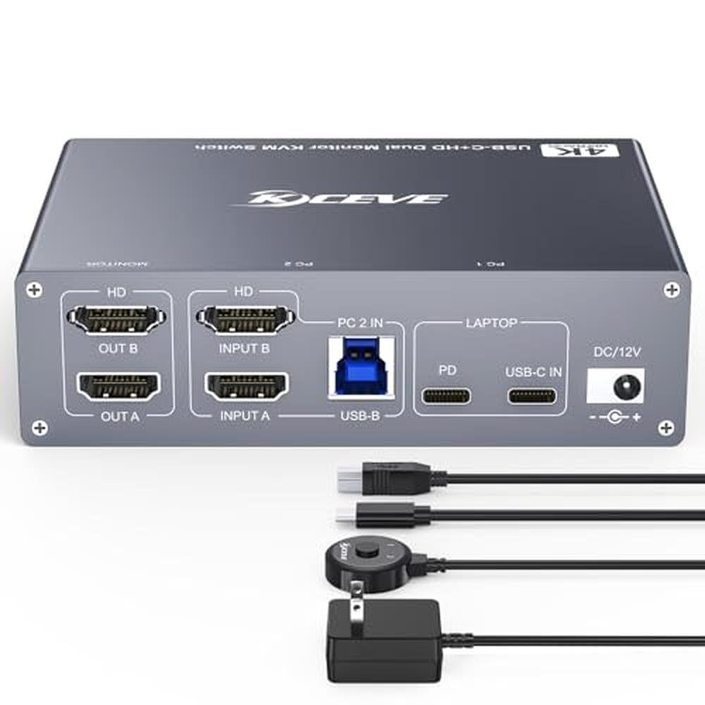 KVM Switch: USB C HDMI KVM Switch Dual Monitor 4K 60Hz – Front View