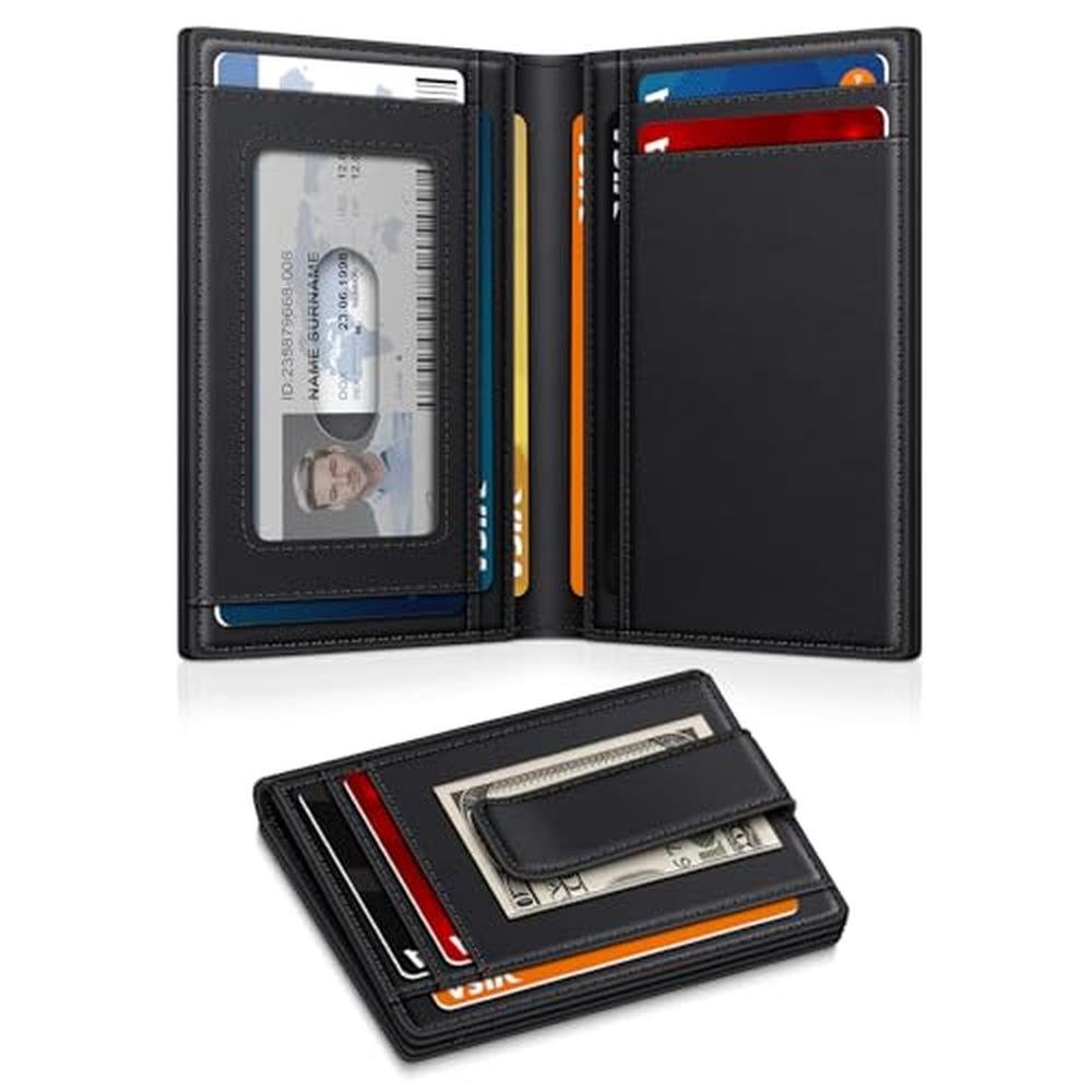 Wallet for Men 14-16 Cards: Minimalist Men Leather Wallet – Side View