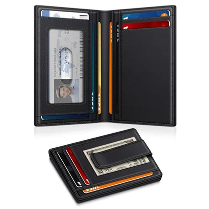 Wallet for Men 14-16 Cards: Minimalist Men Leather Wallet – Side View